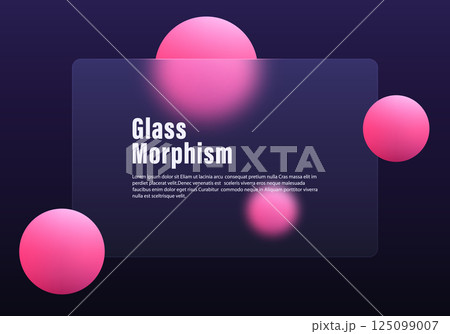 Glass morphism Background with Neon Pink Spheres on Dark Gradient 125099007