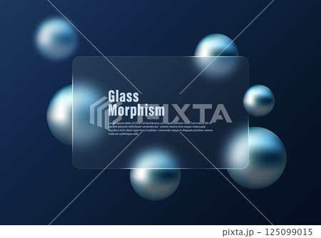 Glass morphism Background with Dark Blue Gradient and Metallic Spheres 125099015