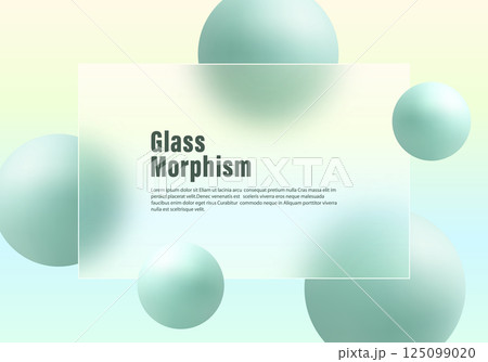 Glass morphism Background with Green Spheres and Text Panel 125099020
