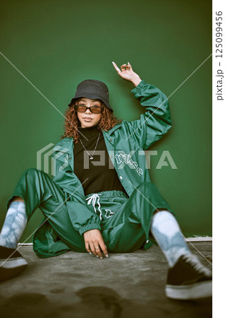 Fashion, sunglasses and hip hop with black woman and wall with mockup for urban, gen z and luxury. Beauty, youth and hipster with portrait of girl and street style for trendy, edgy and confident Fashion, sunglasses and hip hop with black woman and wall with mockup for urban, gen z and luxury. Beauty, youth and hipster with portrait of girl and street style for trendy, edgy and confident 125099456