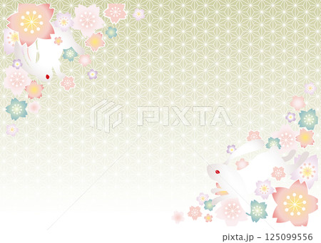 和モダンウサギと桜フレーム 125099556