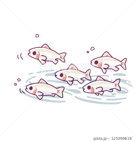 デフォルメ、メダカの群れのイラスト、背景なし、アイコン、素材 デフォルメ、メダカの群れのイラスト、背景なし、アイコン、素材 125099619