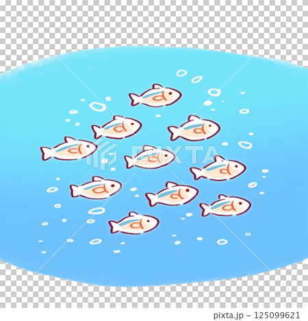 デフォルメ、小魚の群れのイラスト、アイコン、素材、背景なし 125099621