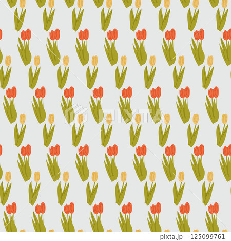 Seamless pattern with red and yellow tulips 125099761