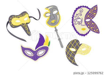 Set of decorative carnival masks with feathers 125099762
