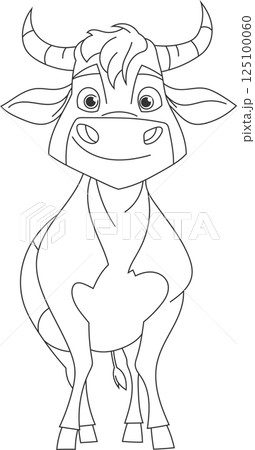 A friendly cartoon wildebeest stands at attention. Its demeanor is gentle, with big eyes and horns. Ready to add color to the image. A friendly cartoon wildebeest stands at attention. Its demeanor is gentle, with big eyes and horns. Ready to add color to the image. 125100060