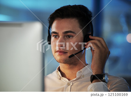 Call center, telemarketing and support with a man consulting using a headset for communication in his office. Contact us, crm and customer service with a male consultant working in retail or sales Call center, telemarketing and support with a man consulting using a headset for communication in his office. Contact us, crm and customer service with a male consultant working in retail or sales 125100169