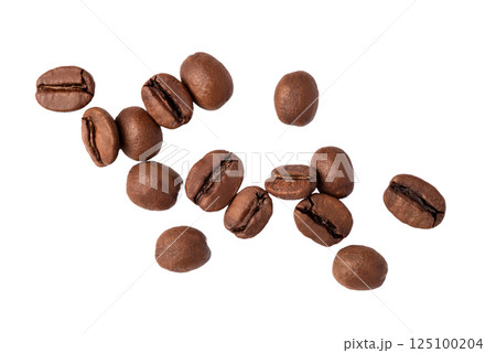 Freshly roasted coffee beans on a white background Freshly roasted coffee beans on a white background 125100204