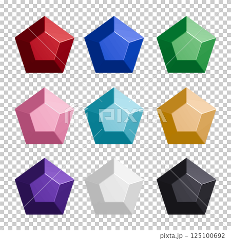圖示集彩色寶石切割成五邊形向量插圖帶有透明背景 125100692