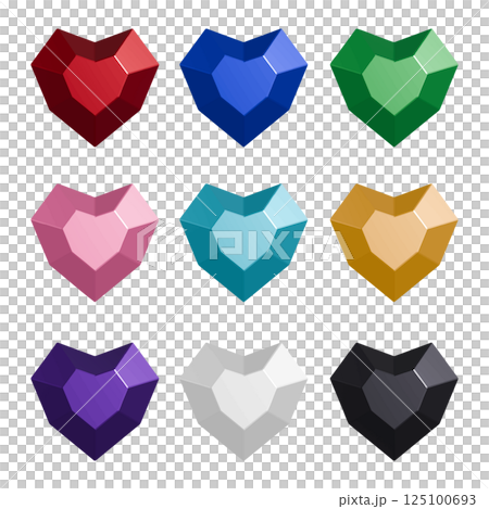Icon set of colorful gemstones cut in a heart shape Vector illustration with transparent background 125100693