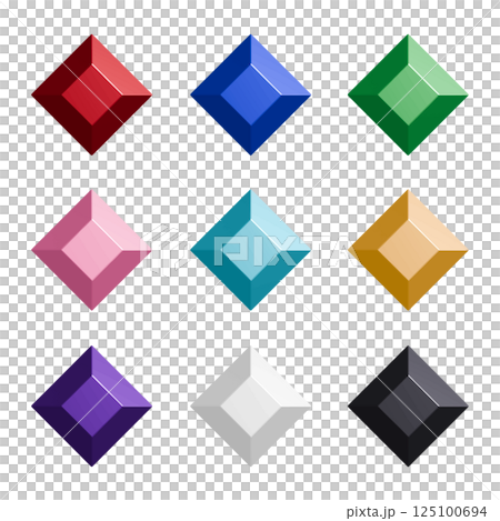 Icon set of colorful gemstones cut into diamond shapes. Vector illustration with transparent background 125100694