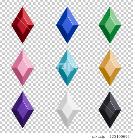 Icon set of colorful gemstones cut into vertical diamond shapes. Vector illustration with transparent background 125100695