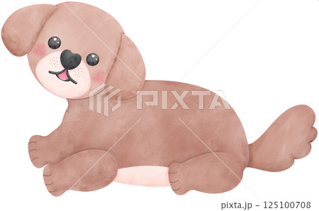 Shih Tzu Dog turns around and smiles Cartoon Set in watercolor style with Different Poses Shih Tzu Dog turns around and smiles Cartoon Set in watercolor style with Different Poses 125100708