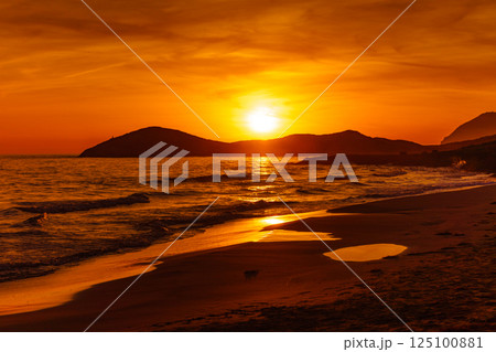 Sunset over sea, Calblanque beach, spain 125100881