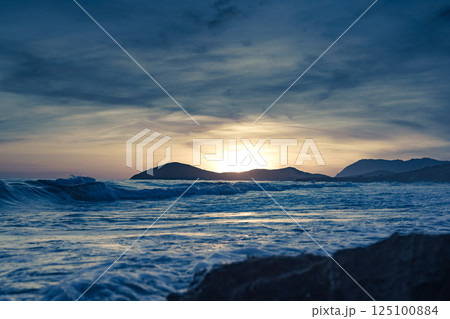 Sunset over sea, Calblanque beach, spain 125100884