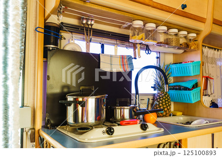 Caravan inside, kitchen area 125100893