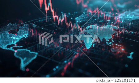 Global technology network with data visualization and digital world map for financial analysis. Trading world chart schedule 125101171