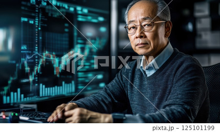 Financial analyst examining data on computer...のイラスト素材 [125101199] - PIXTA