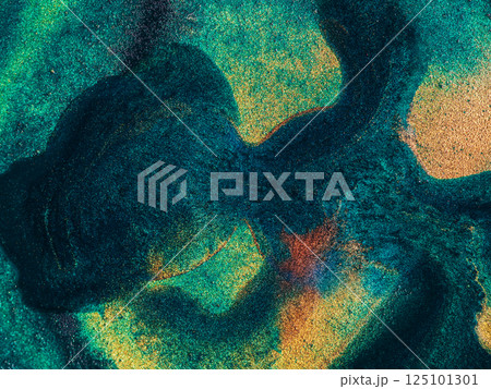 A colorful abstract painting with a lot of green and yellow A colorful abstract painting with a lot of green and yellow 125101301