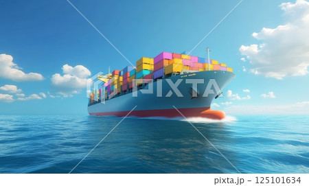 Cargo Ship Loaded with Shipping Containers on the Ocean 125101634