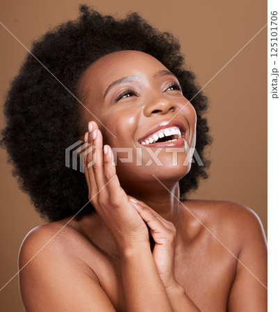 Beauty skincare, self care and face of black woman happy with healthcare routine, spa wellness and natural cosmetics. Salon afro hair care, skin glow and aesthetic African model with facial makeup Beauty skincare, self care and face of black woman happy with healthcare routine, spa wellness and natural cosmetics. Salon afro hair care, skin glow and aesthetic African model with facial makeup 125101706