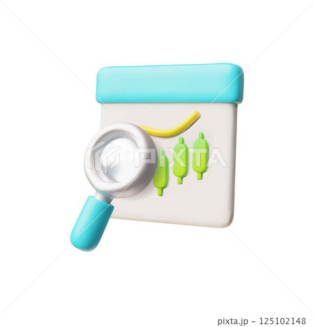 3d vector line graph with magnifying glass. Search and analysis. 3d vector line graph with magnifying glass. Search and analysis. 125102148