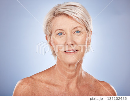Portrait, cosmetics and senior woman with wellness, skincare and natural beauty for anti aging against studio background. Makeup, mature lady and elderly female with body care, health or detox facial Portrait, cosmetics and senior woman with wellness, skincare and natural beauty for anti aging against studio background. Makeup, mature lady and elderly female with body care, health or detox facial 125102486