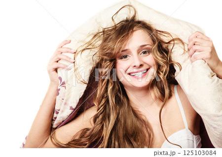 Woman has good night's sleep Woman has good night's sleep 125103084