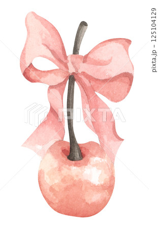 Coquette Cherry Bow. Watercolor illustration for Feminine Design and Aesthetic Decor 125104129