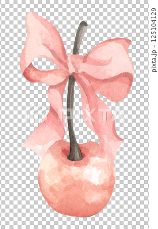 Coquette Cherry Bow. Watercolor illustration for Feminine Design and Aesthetic Decor 125104129