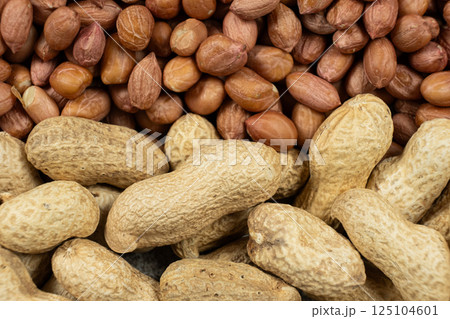 Shelled and Unshelled Peanuts Close-Up 125104601