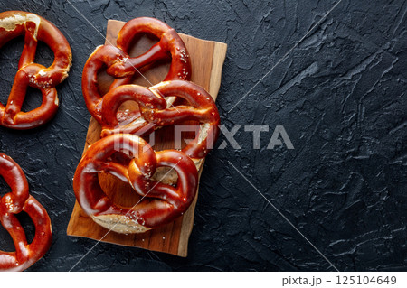 Pretzel or Bretzel, traditional German beer snack, a wheat bread with salt 125104649
