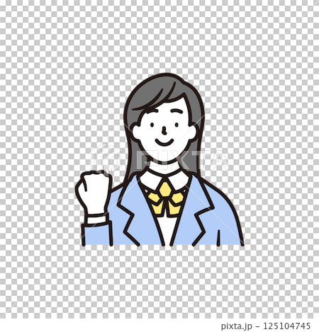 A simple illustration of the upper body of a smiling high school girl posing in a fist pump 125104745
