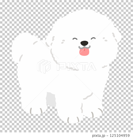 シンプルで可愛い笑顔のビション・フリーゼの立ち姿のイラスト　主線なし 125104959