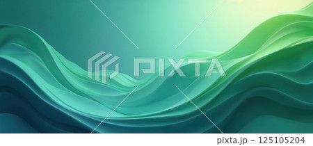 Abstract 3D rendering of smooth, flowing green waves, elegant background 125105204