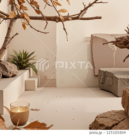 Minimalist indoor setting with natural elements 125105804