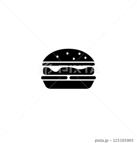 Minimalist black hamburger silhouette icon, perfect for menu designs and food apps. Minimalist black hamburger silhouette icon, perfect for menu designs and food apps. 125105905