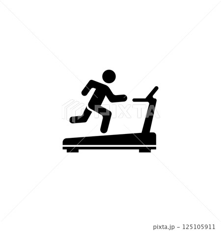 Vector icon of a person running on a treadmill, representing cardio workout and gym equipment. Vector icon of a person running on a treadmill, representing cardio workout and gym equipment. 125105911