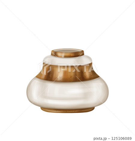 The inkwell is made of white ceramic with gold metal ornaments. A royal decoration for a classic study and library in vintage style, old design. Handmade object illustration on white background The inkwell is made of white ceramic with gold metal ornaments. A royal decoration for a classic study and library in vintage style, old design. Handmade object illustration on white background 125106089