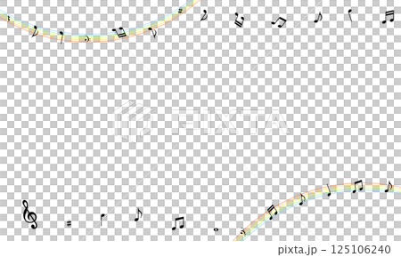 虹のアーチが隅にかかった音符が流れるフレーム 125106240