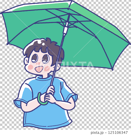 Illustration of a boy holding an umbrella 125106347