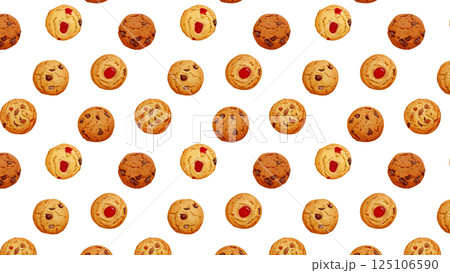 水彩風のクッキーのイラストの総柄イラスト　生成AI 125106590
