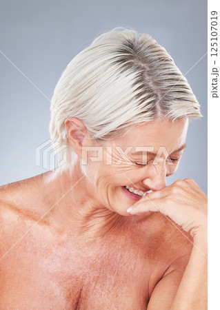 Happy senior, beauty or skincare woman from Canada for health skin, wellness or facial treatment with smile in studio. Face, elderly model or cosmetics female happiness, dermatology or natural glow Happy senior, beauty or skincare woman from Canada for health skin, wellness or facial treatment with smile in studio. Face, elderly model or cosmetics female happiness, dermatology or natural glow 125107019