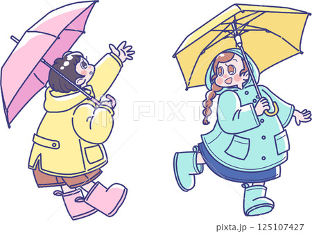 傘をさす2人の女の子のイラスト 125107427