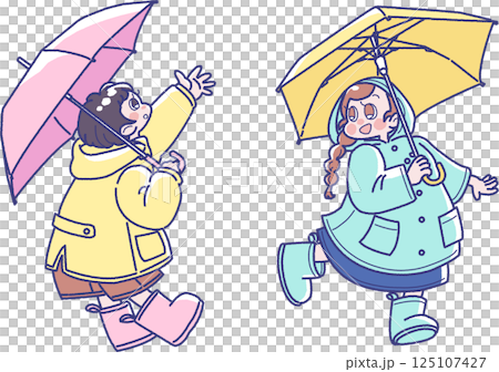 傘をさす2人の女の子のイラスト 125107427