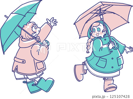 傘をさす2人の女の子のイラスト 125107428