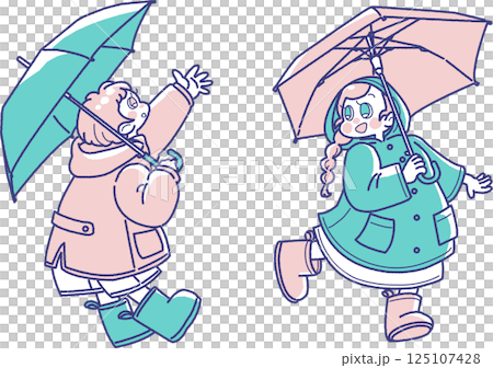 兩個女孩撐著傘的插圖 125107428