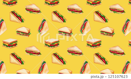 サンドイッチの総柄の水彩風イラスト 横 生成AI 125107623