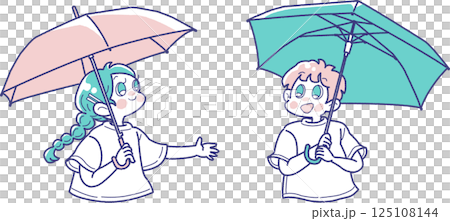 Illustration of two children holding an umbrella 125108144