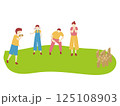 フィンランド発祥ニュースポーツで盛り上がるファミリーのイラスト 125108903